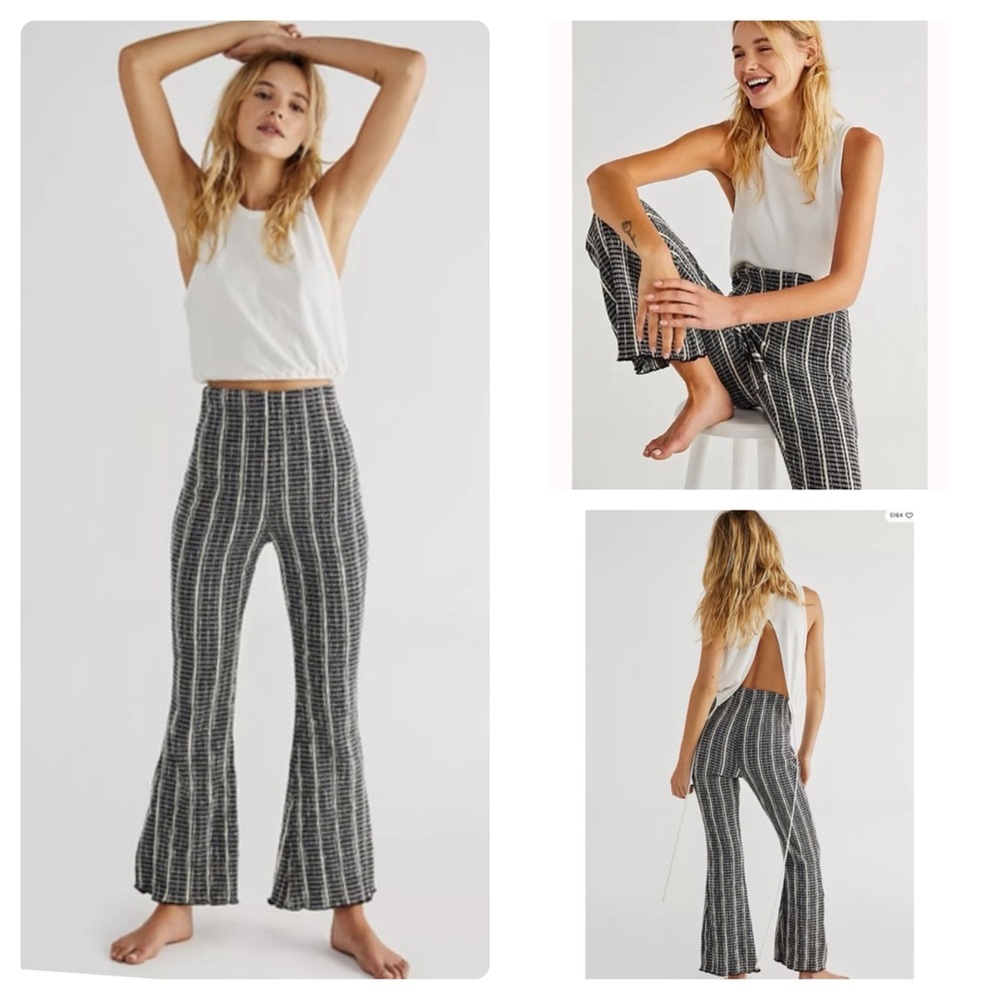 Free People Fine Line Stretch Cotton Pants Black Combo Size Small